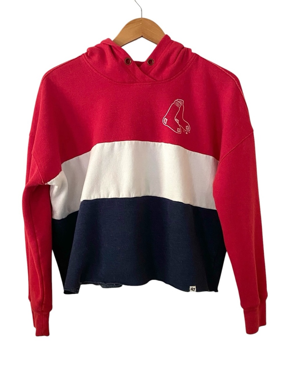 Boston Red Sox 47 Brand Lizzy Cut Off Hoodie Relaxed Cropped Lg MLB Fenway